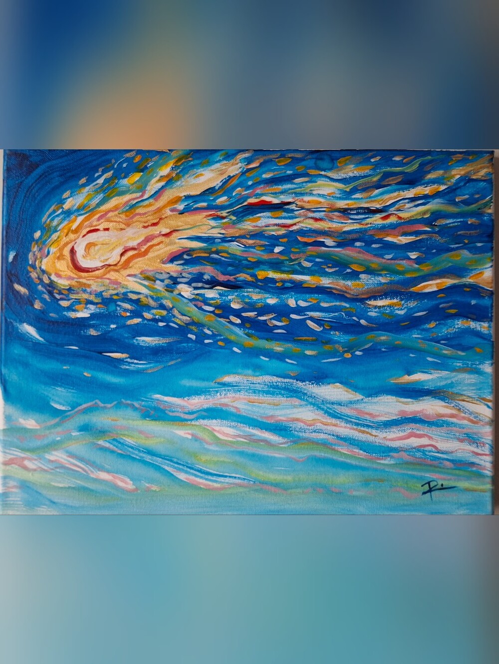 Abstract Blue Ocean Comet Wall Art - Vibrant Blue  Print 11x14
